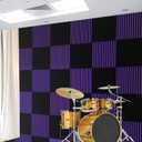 96 Pack Allxinlog Absorb the echo Acoustic Foam Panel Wedge Studio Soundproofing Wall Tiles 12" X 12" X 1" (48Purple+48Black)