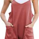 Rompers for Women Summer Casual Waffle Knit Sleeveless Romper Spaghetti Strap Shorts Overalls Jumpsuit with Pockets (Small, Pink)