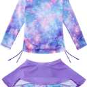 swimsobo Girls Swimsuit Rash Guard Long Sleeve Bathing Suit Two Piece Swimwear Swimming Skirt with Shorts 8T(Purple)