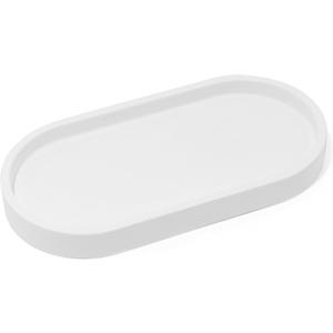 Matte White Round Soap Dispenser Tray, 8 Soap and Lotion Bottle Tray Organizer Plate for Bathrooms, Kitchens, Countertops - Holds 2 Soap Dispensers
