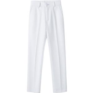 Boys Dress Pants Flat Front School Uniforms Pants Adjustable Waist Trousers (4, White)