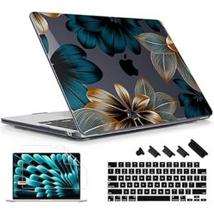 Lepeoac Case for MacBook Air 15 Inch 2025 2024 2023 Release M4 A3241 M3 A3114 M2 A2941, Hard Shell with Screen Protector & Keyboard Cover, Compatible with Touch ID - Leaves