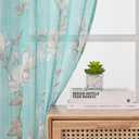 Aqua Floral Semi Sheer Kitchen Curtain Tiers and Valance Set 3 Piece | Floral Design, Linen Textured, Light Filtering, Privacy, 1 Valance 2 Tiers, Kitchen Bathroom Bedroom, 26"W x 36"L