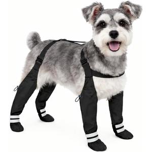 Suspender Boots for Small Dogs, Ultra-Lightweight Waterproof Anti-Slip Puppy Shoes, Adjustable Paw Protector with Reflective Strips for Winter Snow Rain Hiking (S)