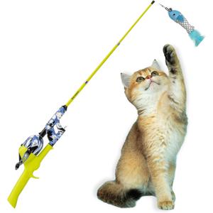 Cat Caster Fishing Pole Toy | Tangle Free & Easy to Store. Includes One Soft Toy and 2 Plastic Fish | The Ultimate Gift for Kitty Lovers, Cat Camo