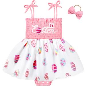 HONGTEYA Baby Girl 1st Birthday Outfit Girl First Birthday Clothes One Year Old Gifts Romper Tulle Summer Newborn Dress (12-18 Months, Easter)