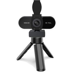 1080P HD Webcam with Microphone, Noise Cancellation, Privacy Cover, Wide-Angle Lens, Auto Light Correction, Plug & Play USB Webcam for Laptop, Desktop, PC, Mac, Zoom, Skype, Streaming (1080p)