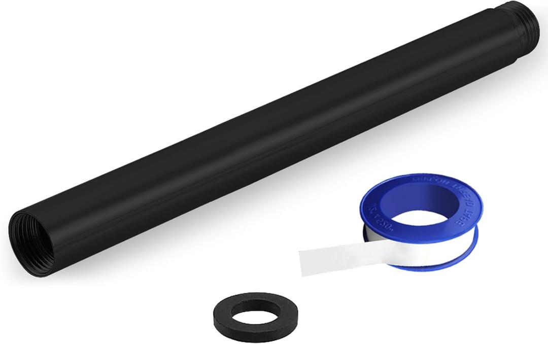 Shower Extension Arm, Solid Stainless Steel Shower Pipe Extension with Teflon Tape and Washer, For Lowering or Extending Showerhead (10 Inch, Matte Black)