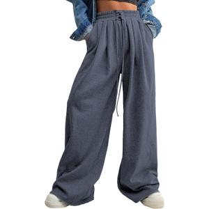 Aleumdr Wide Leg Sweatpants for Women 2025 Trendy Fashion High Waisted Drawstring Loose Long Pants with Pockets (X-Large, Blue)