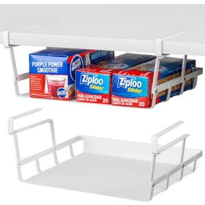 Under Shelf Basket, 2 Pack Under Cabinet Shelf Basket Organizer, Hanging Wire Storage Baskets, Slide-in, Add-on Space Saving for Kitchen Pantry Laundry Room Desk Bookshelf, White