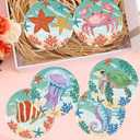 mrpwnle 8 Pack Diamond Art Coasters Kits - Ocean Diamond Painting Coasters Kit Set with Holder Cork Pads, DIY Non Slip Coaster Craft Kits for Adults Beginners Ideal Gifts