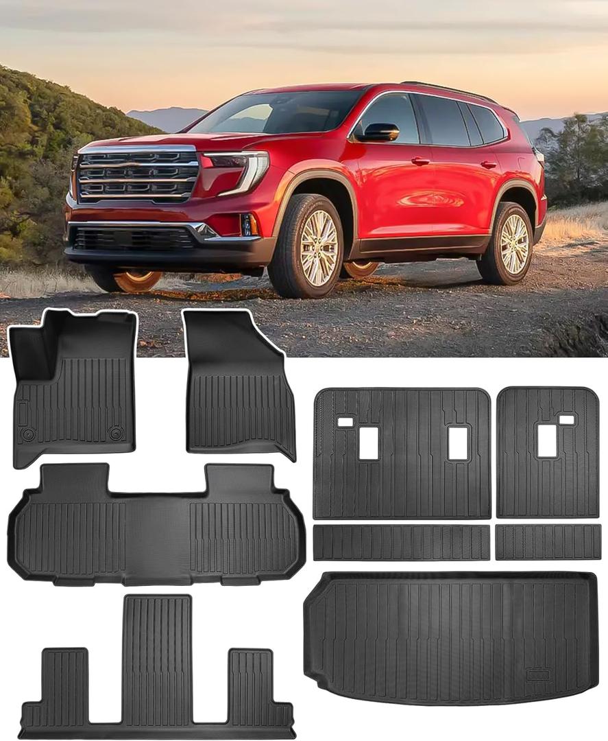 Floor Mats & Cargo Liner for GMC Acadia 2024 2025 (Only for 7 Seats Captain's Chairs), All-Weather Full Set Floor Mats & Cargo Liner with Backrest Mat for GMC Acadia Accessories 2024 2025