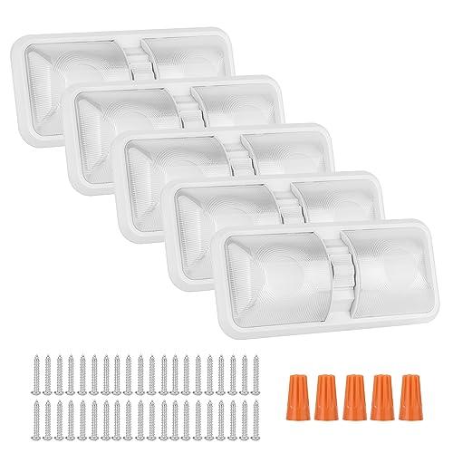 RVZONE 12V Led RV Ceiling 1100 Lumen Double Dome Light | RV Interior Lighting Fixture for RV Trailer Camper Truck Van Boat Car (5 Pack Natural White 4000-4500K)