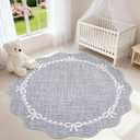GarveeHome Scalloped Bow Rug for Living Room, 6ft Round Rugs Washable Solid Grey Rug for Dorm Soft Low Pile Non Slip Scalloped Rugs for Nursery Bedroom Decor Hallway Kids Room Playroom
