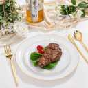 bUCLA 150PCS White and Gold Plastic Plates Disposable - 25 Guests Gold Dinnerware Set - Include 25 Each (Dinner & Dessert) Plates, 25 Knives, 25 Forks, 25 Spoons & 25 Cups for Party