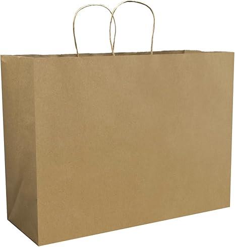 OUTUXED 60pcs 16x6x12 Inch Large Paper Bags with Handles, Kraft Brown Paper Gift Bags for Business, Merchandise, Gifts, Shopping, Retail Stores, Birthday Party
