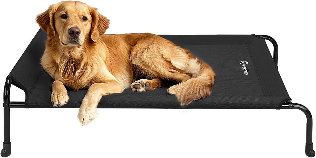 Veehoo Original Elevated Dog Bed - Outdoor Raised Dog Cot Bed for Large Dogs, One-Sided Raised Headboard Cooling Pet Bed, Dog Sleeping Training Cot, Non-Slip & Breathable, XL, CWC2417A, Black