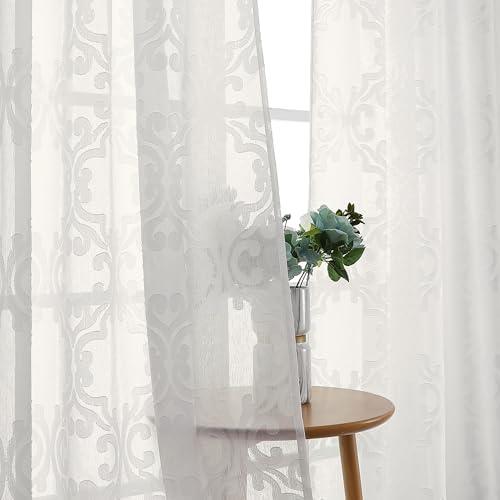 Aiyufeng Sheer Curtains - 84 Inch Long, Solid Blush, Elegant 3D Floral Clip Jacquard Light Filtering Semi-Sheer Curtains for Living Room & Girls Bedroom, 54Wx84L Inch, 2 Panels