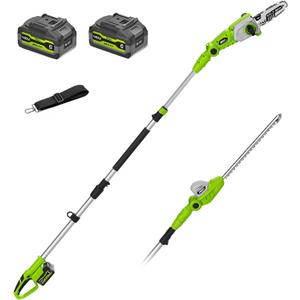 40V 2-in-1 Cordless Pole Saw & Hedge Trimmer, 8" Cutting Bar & 16" Blade Attachment 2 * 2.0Ah Battery and Charger Included