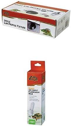 Zilla Low Profile Reptile Terrarium Fixture with Mini Compact Desert Bulb Bundle