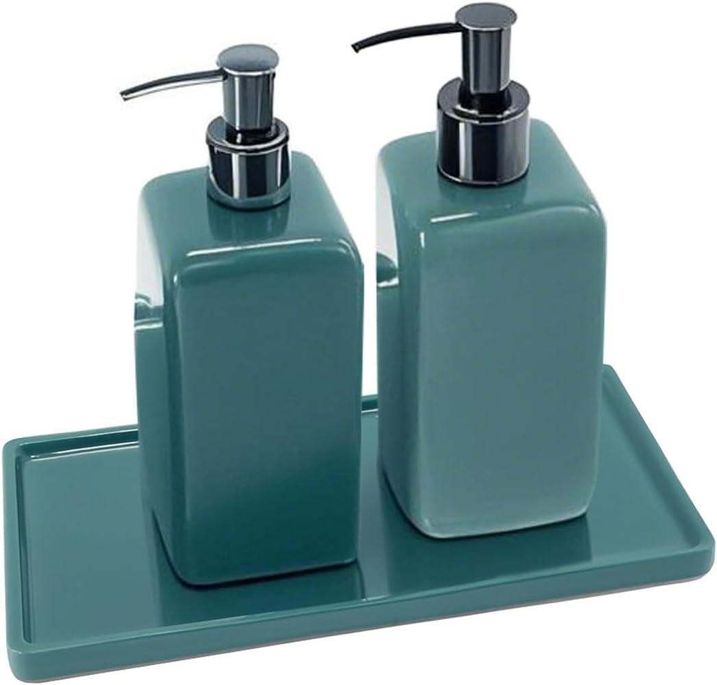 Ceramic Soap Dispenser Tray for Kitchen and Bathroom Sink, Modern and Farmhouse Rectangle Service Tray (Green,8", 1Pcs)