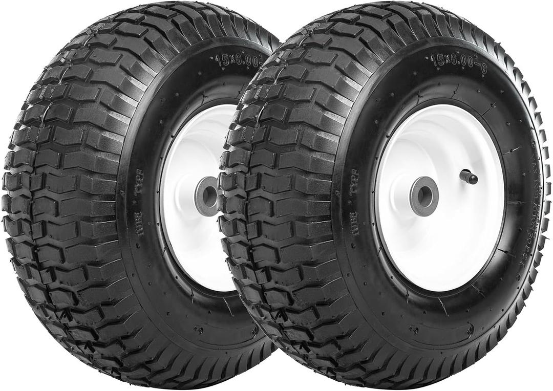 Taifa 2 PCS 15" Pneumatic 6.00-6 Rubber Tires and Air Wheels Replacement with 3/4" Axle Bore Hole, Inflated Wheel for Wheelbarrows,Lawn Mower, Garden Carts, Hand Trucks, Pressure Washers etc.