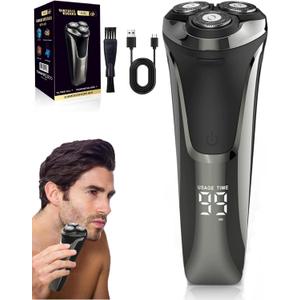 Snapbuy Electric Razor for Men, Electric Razor Pro, Ipx7 Waterproof Cordless Shaver with 90-Min Runtime, 4D Floating Head Rotary Shaver, Fast Charging (Black)