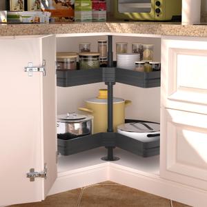 JOWBOOW 28" Kidney Lazy Susan for Cabinet, 270 Height Adjustable Replacement Shelves for Kitchen Corner Cabinet(Cannot be Door-Mounted)