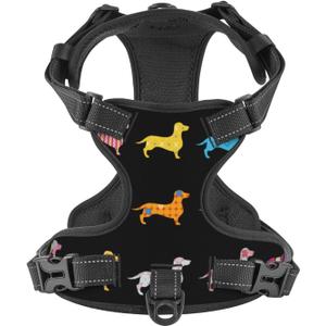 Waldeal Cute Dachshund Dog Harness No Pull, Adjustable Dog Walking Chest Harness with 2 Leash Clips, Comfort Soft Dog Vest, Reflective Front Body Harness, Size S Black