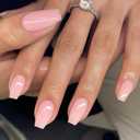 KQueenest Gel Press on Nails - Coffin Shape, Solid Light Pink, Short Medium Length, Simple Acrylic Finish