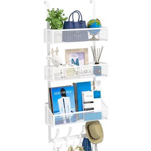 Kaiferty Over The Door Hooks Organizer, Coat Rack Over The Door Storage Hanger Towel Rack, Back of Door Storage Organizer for Bathroom,Bedroom,Kitchen,Office (White, 4-Tier)