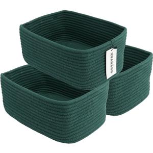 Small Woven Storage Baskets 12X8X5 Decorative Rope Bins for Organizing Shelves, Closets, and Toys, Empty Gift Baskets, Cute Organizer Basket for Home and Office (dark green, regular)