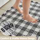 TYUU Waffle Bath Mat, Boho Bathroom Rugs Non Slip Washable Absorbent Checkered Bathroom Mat Quick Dry Farmhouse Bathroom Decor, 48"x24" Black and White
