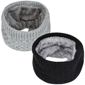 Loritta Neck Warmer Winter Warm Infinity Scarf Double-Layer Thick Fleece Windproof Scarves for Women Men, A1-Black & Gray