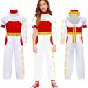 Zombie Girls Costume Halloween Cosplay Cheerleader Character Costumes with Mesh Top Pants Hooded Coat 3PCS Uniform Outfits