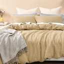 PHF 100% Cotton Waffle Duvet Cover Full, Ultra Soft Skin-Friendly Duvet Cover Set for All Season, Luxury Decorative Textured Comforter Cover with Pillow Shams Bedding Collection, 80"x90", Khaki