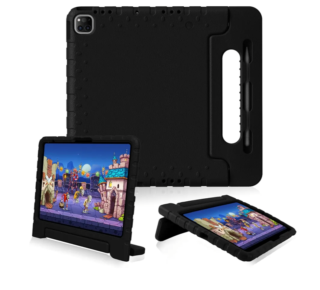 for iPad Pro 13 inch Case 2024 with Pencil Holder and Anti-Slip Hand Stand, Super Protection Rugged EVA Shockproof Kids Cover Compatible with iPad Pro 13-inch (M4)-Black