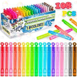 Bakatatoyz 108 Pack 18 Colors Mini Bubble Wand Bulk Assortment, Kid Party Favors Toy for Carnival Prizes, Goody Bag Stuffers, Themed Birthday, Halloween Treat or Trick Gift for Boys Girls Child