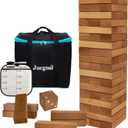 Juegoal 54 Pieces Giant Tumble Tower Blocks Game Giant Wood Stacking Game with 1 Dice Set, Gameboard, Canvas Bag for Adult, Kids, Family, Brown