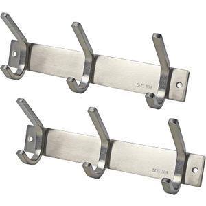 WEBI Heavy Duty SUS 304 Coat Bath Towel Hanger Rail Bar, 3 Hooks, for Bedroom, Bathroom, Foyers, Hallways, Entryway, Great Home, Office Storage & Organization, Brushed Finish, 2 Pack