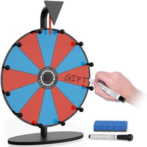 Prize Wheel,12 Inch Spinning Wheel with Stand,12 Slots Color Spinner Wheel with Eraser, Markers, Dry Erase Wheel of Fortune Game for Carnival, Casino & Trade Show (Black, Prize Wheel-12inch)