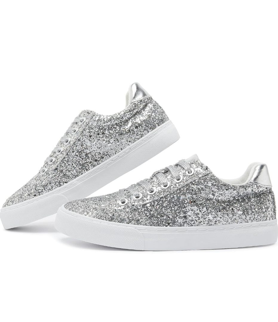 Jeekopeg Glitter Sparkly Fashion Sneakers Shoes Shiny Casual Shoes Bling Sequin Concert Low Cut Lace up Shoes, 9