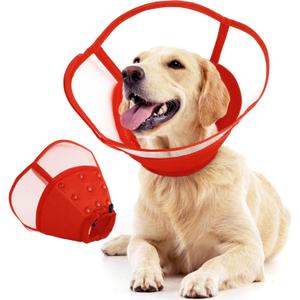 Allroaring Dog Cone Alternative, Soft Dog Cones for Large Dogs, Adjustable Doggie Recovery Cone Collar Comfy Pet Elizabethan Collars to Stop Licking for Wound Healing Care Spay Neuter, Red L (Large (Neck Girth: 13.3" - 17.3"))