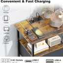 Side Table with Charging Station, Nightstand with Adjustable Fabric Drawer, Bedside Table for Bedrooms, Living Rooms & Home Decor (Brown Black), 11.8"D x 15.74"W x 24"H