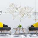 World Map Compass Earth Wall Sticker Office Classroom Travel Global Exploration Adventure Decals YT2189 (Gold)