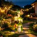 Solar Garden Statues, Resin Stacked Frog Statue, Waterproof Solar Garden Figurine for Outside Yard Outdoor Patio Lawn Decor, Solar Animal Lights for Women, Birthday Easter Gifts