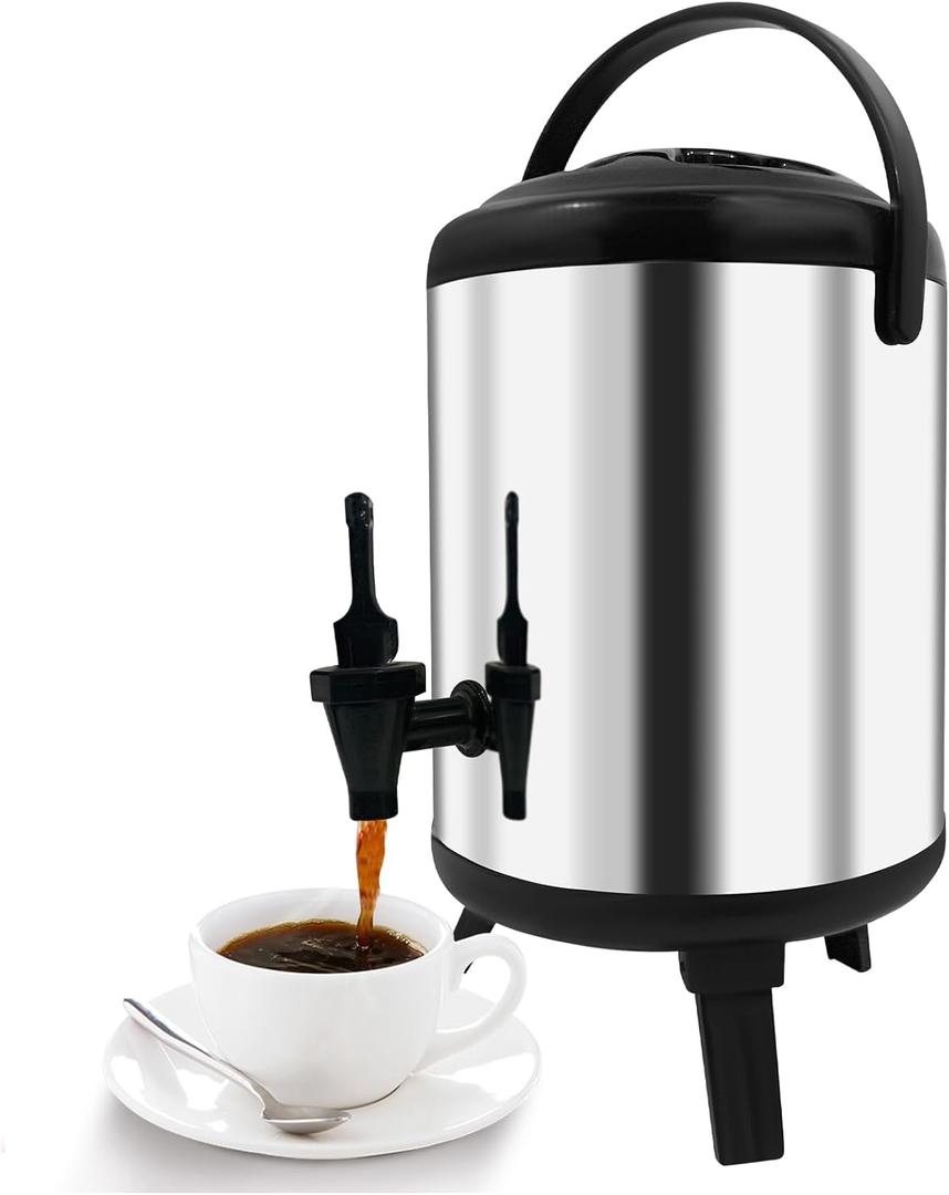 Stainless Steel Insulated Hot Beverage Dispenser, Hot Water Dispenser Cold and Hot Drink Dispenser Coffee Dispenser 2.64 Gallon 8 Liter for Hot Water, Coffee, Milk, Juice (Stainless Steel)