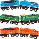 Battat  Classic Trains  6 Pieces Wooden Railroad Set  Magnetic Toy Trains  Train Engines & Cars  3+ Years Wooden Locomotives & Freight Cars