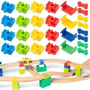 Wooden Train Track Accessories 28 pcs Wooden Track Connector Compatible with All Leading Brands Birthday Gift for Boys Girls, Dog Bone Adapter Train Track Pieces Expansion Pack for Toddlers Ages 3+