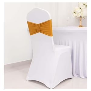 Moukeren 100 Pcs Spandex Chair Sashes Bows Chair Bands Slider Sashes for Chair Covers Elastic Chair Bands Ties Ribbon Chair Decorations for Wedding Party Events Ceremony Birthday Banquet(Gold)